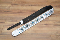 Carlino Orianthi White Leather Orbit Blue Dragon Vein Concho Guitar Strap