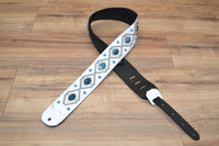 Carlino Orianthi White Leather Orbit Blue Dragon Vein Concho Guitar Strap