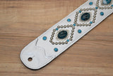 Carlino Orianthi White Leather Orbit Blue Dragon Vein Concho Guitar Strap