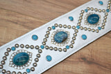 Carlino Orianthi White Leather Orbit Blue Dragon Vein Concho Guitar Strap