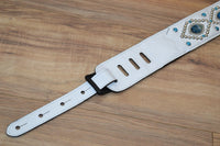 Carlino Orianthi White Leather Orbit Blue Dragon Vein Concho Guitar Strap