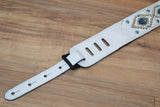 Carlino Orianthi White Leather Orbit Blue Dragon Vein Concho Guitar Strap