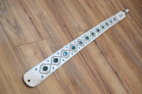 Carlino Orianthi White Leather Orbit Blue Dragon Vein Concho Guitar Strap