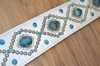Carlino Orianthi White Leather Orbit Blue Dragon Vein Concho Guitar Strap