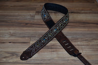 Carlino Kodiak Oiled BrownLeather Studden Strap, Turquoise conchos