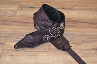 Carlino Burgandy Wine Croc Embossed Leather Western Swirl Guitar Strap