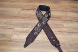 Carlino Burgandy Wine Croc Embossed Leather Western Swirl Guitar Strap