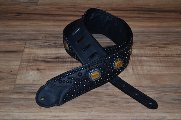 Carlino Tigereye and Black Stud Swirl guitar strap