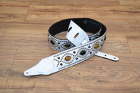 Carlino White Leather Tigereye with Onyx Swirl Studded Guitar Strap