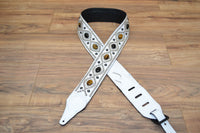 Carlino White Leather Tigereye with Onyx Swirl Studded Guitar Strap