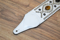 Carlino White Leather Tigereye with Onyx Swirl Studded Guitar Strap