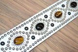 Carlino White Leather Tigereye with Onyx Swirl Studded Guitar Strap