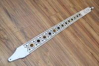 Carlino White Leather Tigereye with Onyx Swirl Studded Guitar Strap