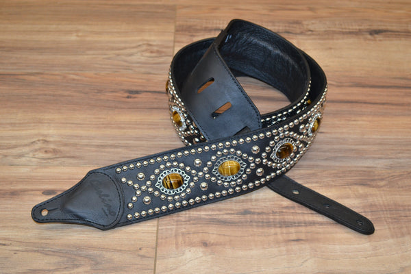 Carlino TigerEye Concho leather studded guitar strap