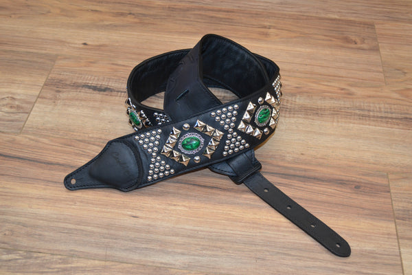Carlino New Pyramid Power Strap with Green Dragon Eye Conchos