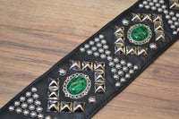 Carlino New Pyramid Power Strap with Green Dragon Eye Conchos