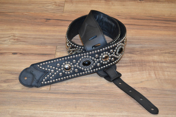 Carlino Custom Black Onyx Studded Guitar Strap