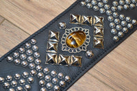 Carlino Tigereye Stone Swarovski Rhinestone Templar Cross Black Leather Strap