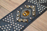 Carlino Tigereye Stone Swarovski Rhinestone Templar Cross Black Leather Strap