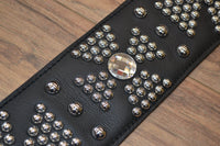 Carlino Tigereye Stone Swarovski Rhinestone Templar Cross Black Leather Strap