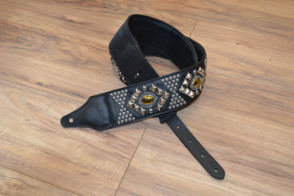 Carlino Pyramid Power Energy Strap Gold Hematite Black leather strap
