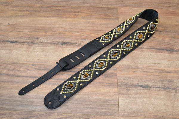 Carlino Orianthi Signature Tigereye Rhinestone Black leather Strap