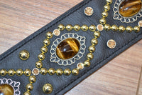 Carlino Orianthi Signature Tigereye Rhinestone Black leather Strap