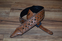 Carlino Distressed Gator Embossed Brown Leather Studded Guitar Strap