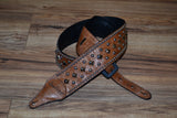 Carlino Distressed Gator Embossed Brown Leather Studded Guitar Strap