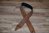 Carlino Distressed Gator Embossed Brown Leather Studded Guitar Strap