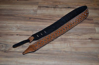 Carlino Distressed Gator Embossed Brown Leather Studded Guitar Strap