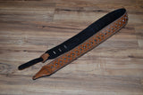 Carlino Distressed Gator Embossed Brown Leather Studded Guitar Strap