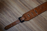 Carlino Distressed Gator Embossed Brown Leather Studded Guitar Strap