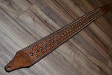 Carlino Distressed Gator Embossed Brown Leather Studded Guitar Strap