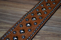 Carlino Distressed Gator Embossed Brown Leather Studded Guitar Strap