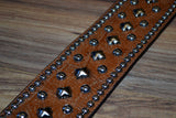 Carlino Distressed Gator Embossed Brown Leather Studded Guitar Strap