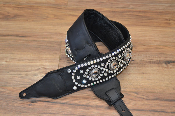 Carlino Custom Swarovksi  Rhinestone Studded Leather Guitar Strap