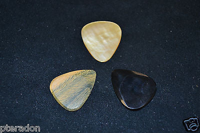 Timber Tones Exotic Guitar Picks 3pk Gold Pearl, Blk Buffalo Horn, Lignum Vitae