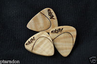 Laser Engraved Wooden Expression Guitar Picks, Tapered Thumb Grip, 6 pack