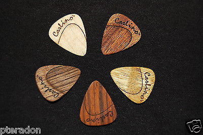 Laser Engraved Carlino Expression Wooden Guitar Picks, 5 pack Exotic woods