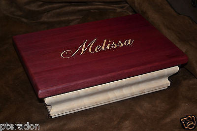 Jewelry Box ,Custom Made, exotic wood tops, laser inlaid, with 2 trays, oiled