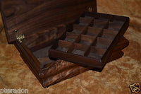 Jewelry Box, Custom,Flamed Bastogne Walnut, Monogrammed, 2 Peruvian walnut trays