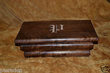 Jewelry Box, Custom,Flamed Bastogne Walnut, Monogrammed, 2 Peruvian walnut trays