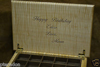 Jewelry Box ,Custom Made, exotic wood tops, laser inlaid, with 2 trays, glossed