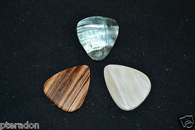 Timber Tones Exotic Guitar Picks 3pk Variety Abalone, Buffalo Horn, Zebra Wood