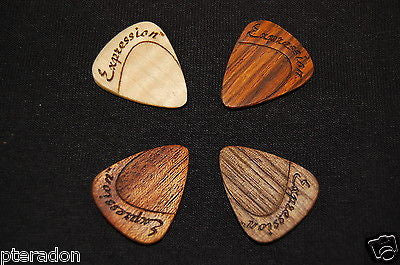 Laser Engraved Carlino Expression Wooden Guitar Picks, 4 pack Exotic woods
