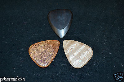 Timber Tones Exotic Wood Guitar Picks 3pk Afr. Ebony, Curly Maple, Afr. Mahogany