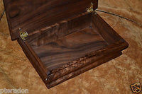 Jewelry Box, Custom,Flamed Bastogne Walnut, Monogrammed, 2 Peruvian walnut trays