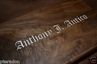 Jewelry Box, Custom Made, Flamed Bastogne Walnut, Full Inlaid Engraved Name