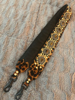 Carlino Leopard leather studded purse/bag strap gold studs